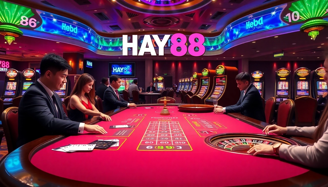 Experience high-stakes poker at HAY88's luxurious casino gaming table.