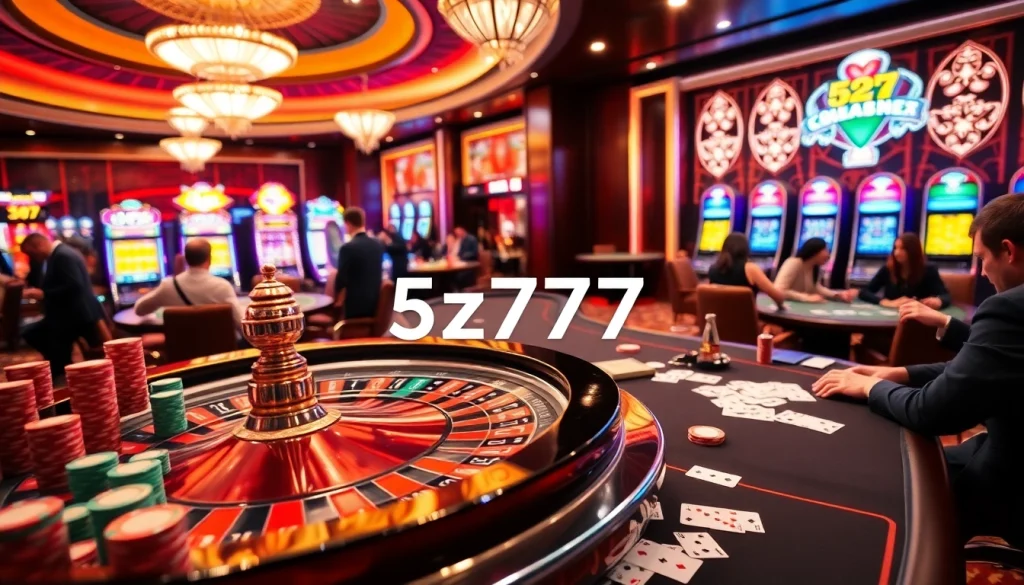 Experience the excitement of 5z777 at a vibrant casino with roulette and poker.