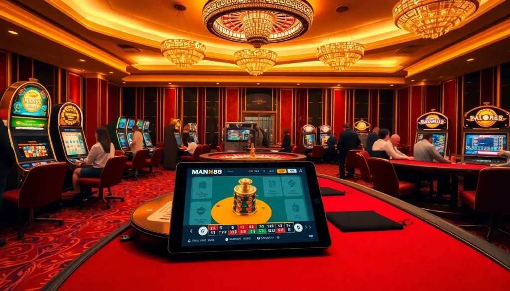 Engaging Man 88 casino scene showcasing thrilling games and vibrant gaming atmosphere.