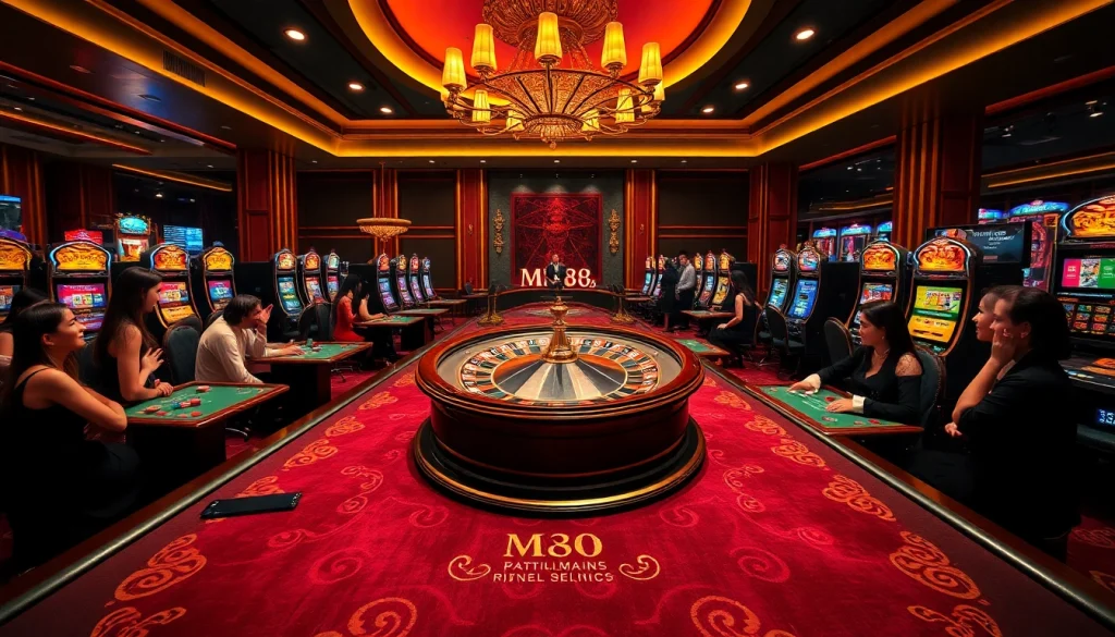 Experience luxury gambling at MM88's vibrant casino featuring roulette, poker, and slot machines.
