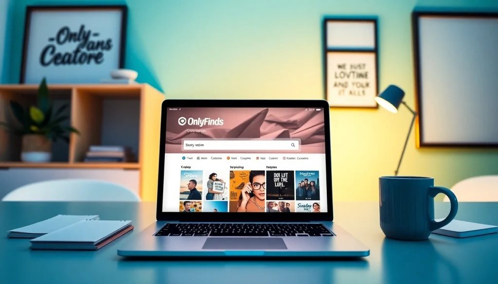 OnlyFans Search results displayed on a laptop in a modern digital workspace, symbolizing discovery and creativity.