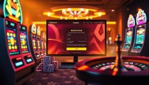 Register at Binance 회원가입, featuring an engaging casino environment with vibrant visual elements.