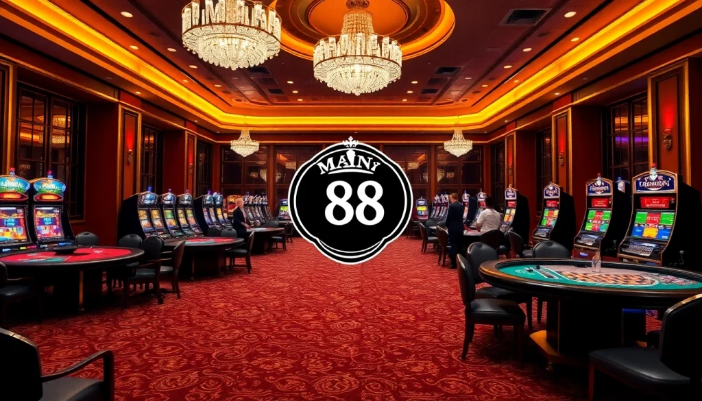 Play a thrilling game at Man 88's luxurious casino, featuring exciting table games and vibrant decor.