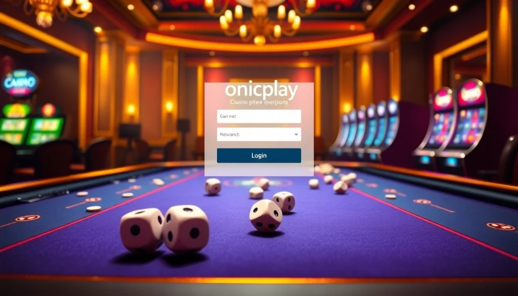 Experience seamless onicplay login in a vibrant casino ambiance with gaming elements.