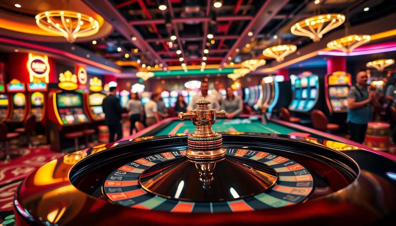 Erlebe die Aufregung von casino spiele.de mit einem modernen Roulettetisch und spielenden Gästen in einem Casino.