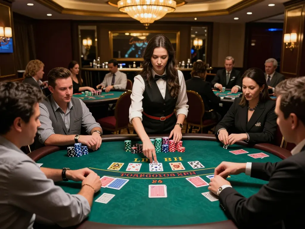 Players strategizing in a captivating blackjack game at CM888 casino with vibrant atmosphere and dynamic action