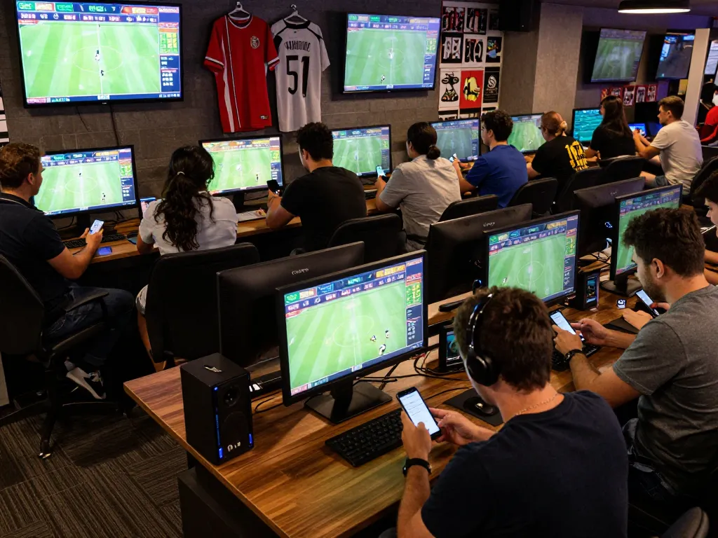 n188 players engaging in live sports betting at a modern venue, placing bets with excitement.