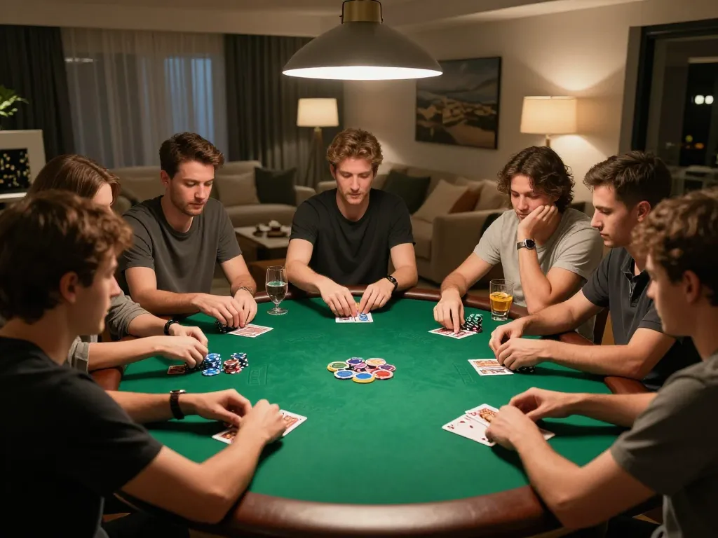 Friends enjoying a poker night at home, showcasing king33 gaming excitement and strategy
