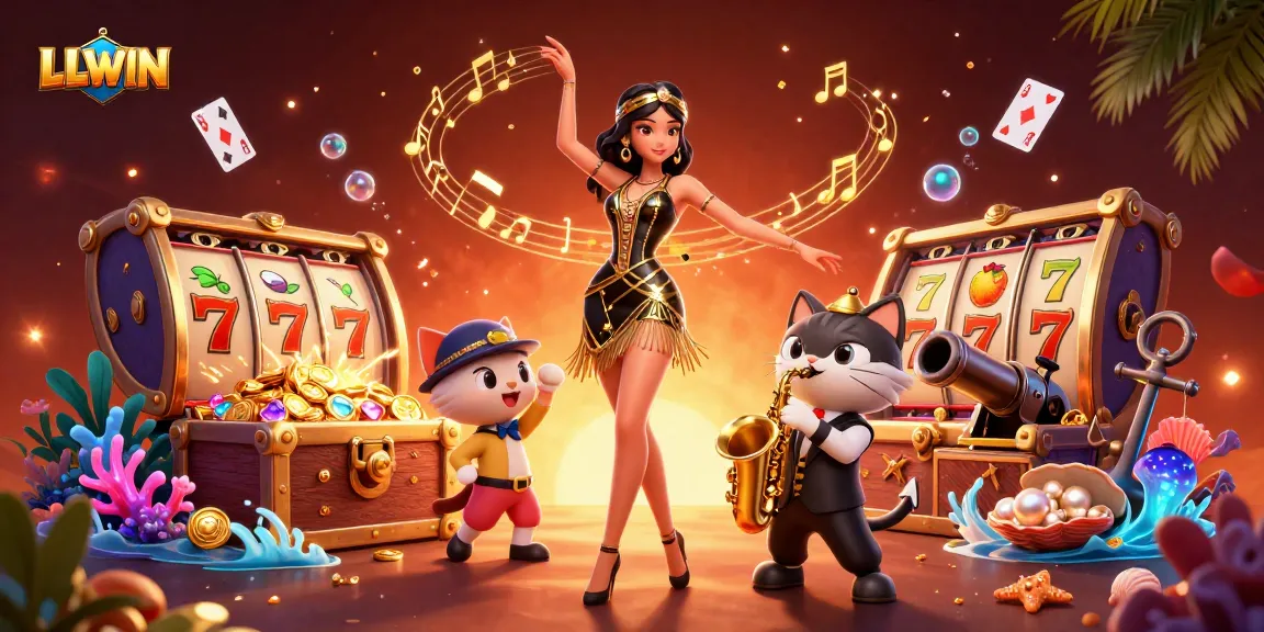 Experience exhilarating gameplay at LLWIN with vibrant slot reels, a dancing diva, and musical flair.