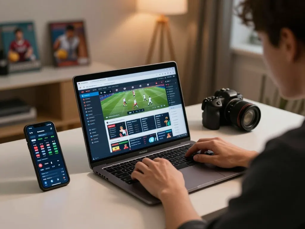 Engage with trang chủ fly88 as you analyze live sports betting odds on your laptop.