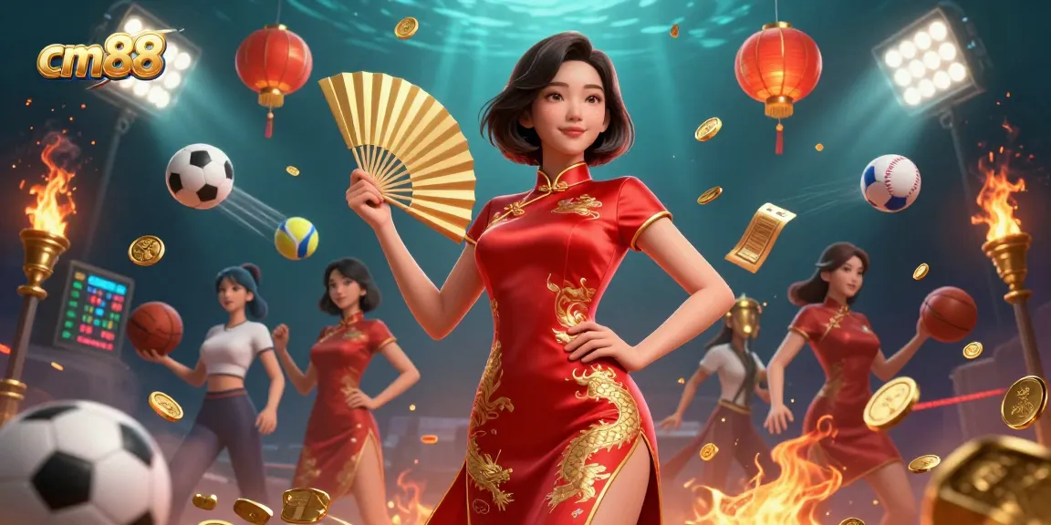 Experience thrilling moments at cm88, featuring vibrant visuals of Asian cultural elements and dynamic sports betting activities.