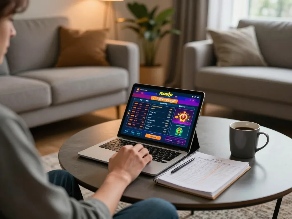Engaging with Nhà cái bl555 on a tablet in a cozy home setting, showcasing strategic gameplay and responsible gambling.
