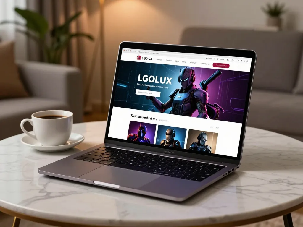 Engaging gameplay on LGOLUX laptop in a cozy, upscale setting with stylish decor
