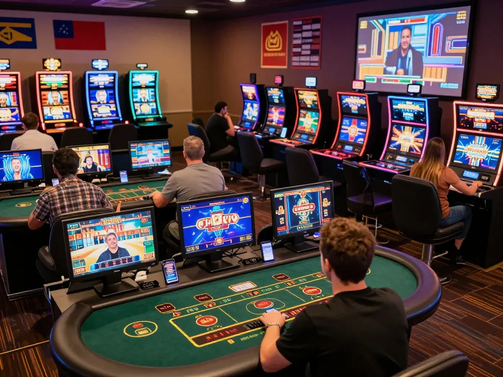 Players enjoying thrilling online casino games at n188 com, engaging with live dealers and vibrant graphics.
