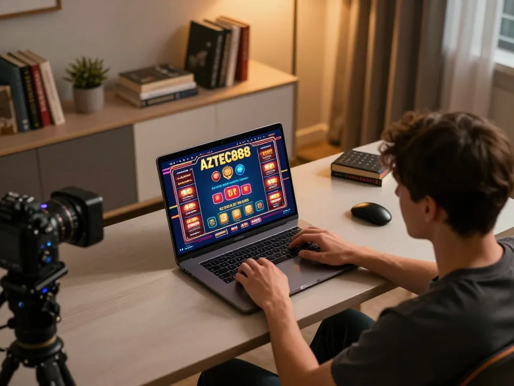Person engaging in strategic gameplay on AZTEC888 online casino from their stylish home setup.