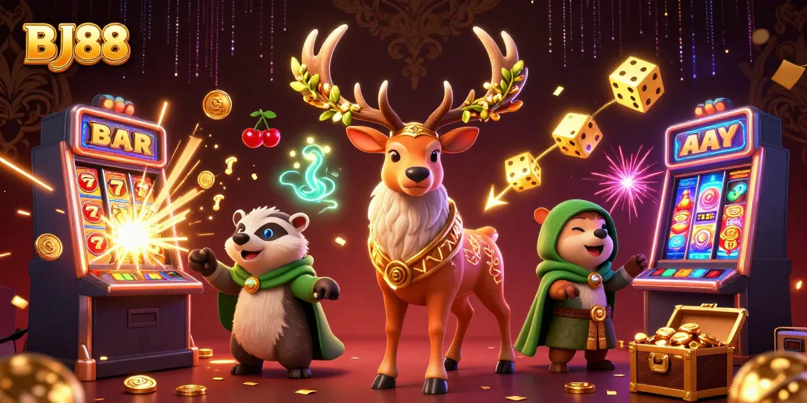 Experience thrilling gaming at BJ88 with vibrant slots and captivating characters in a magical setting.
