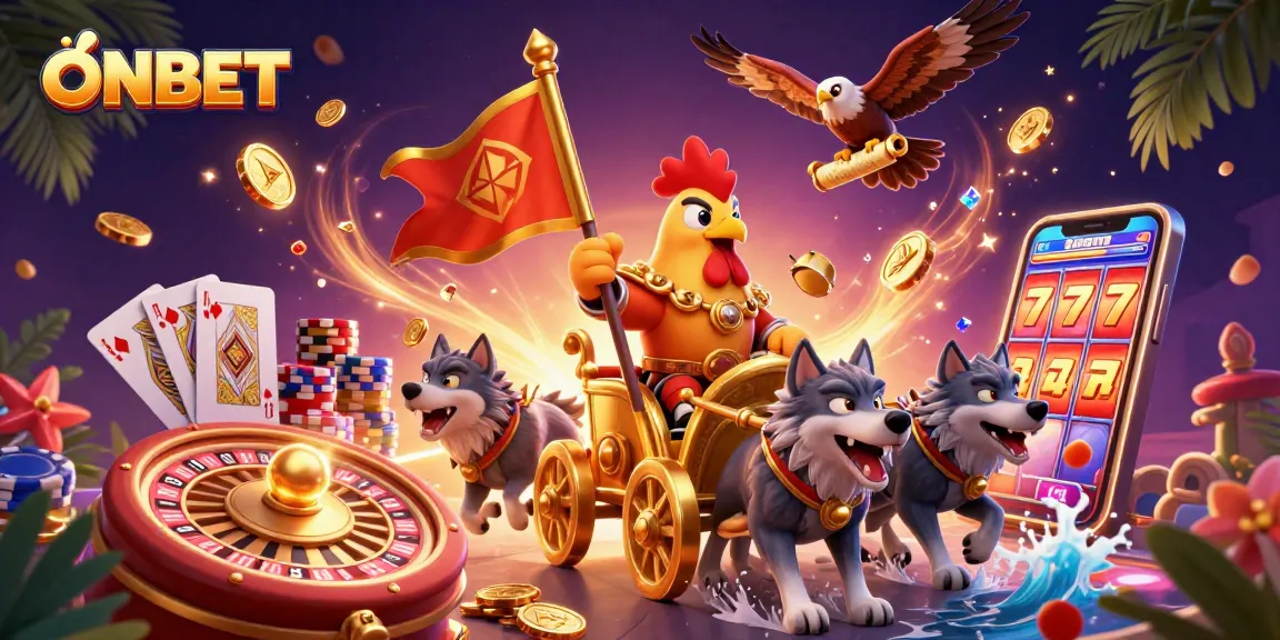 Celebrate your wins at ONBET with a vivid 3D casino scene featuring thrilling gaming elements.