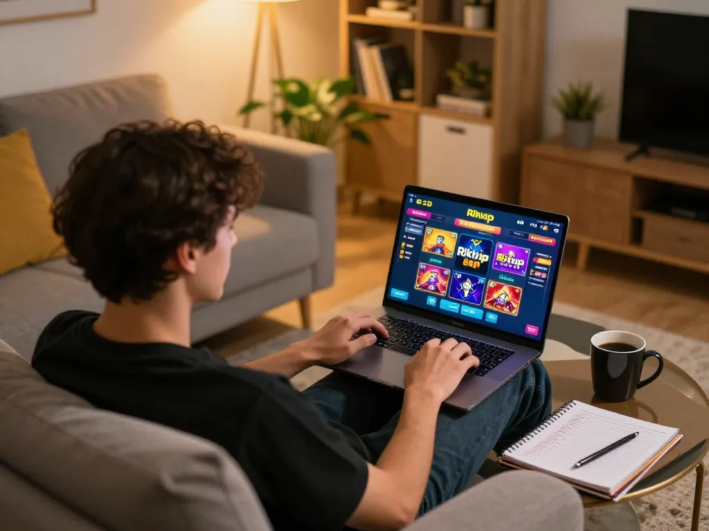 Tham gia chơi game trực tuyến tại Rikvip với giao diện sống động trên laptop từ một không gian ấm cúng tại nhà.