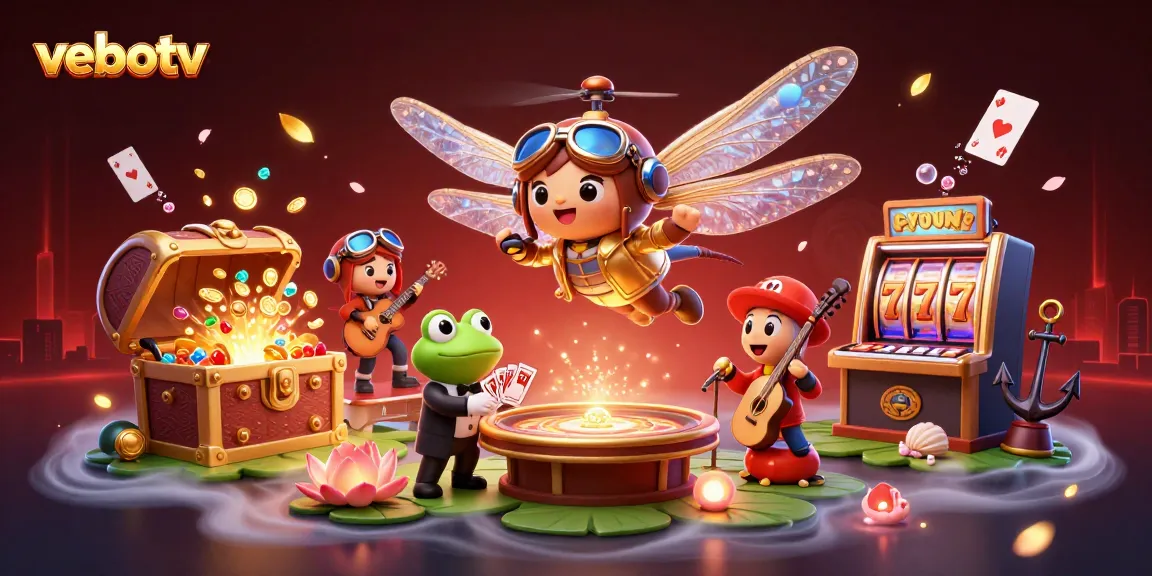 Experience thrilling action with vebotv in this vibrant casino-themed illustration featuring unique characters.