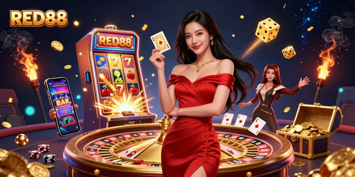 Play exciting games at RED88 casino featuring dazzling roulette, cards, and golden treasures.