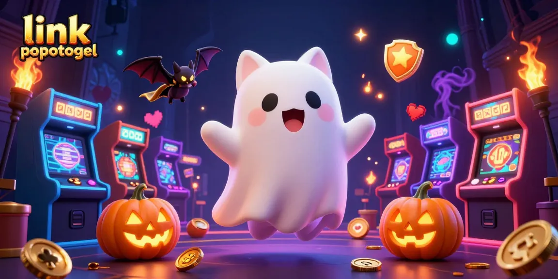 Play thrilling games at link popotogel with a ghost cat and vibrant casino elements.