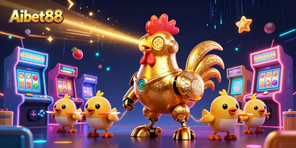 Aibet88 invites players to win big with a neon-lit casino scene featuring dynamic game elements.